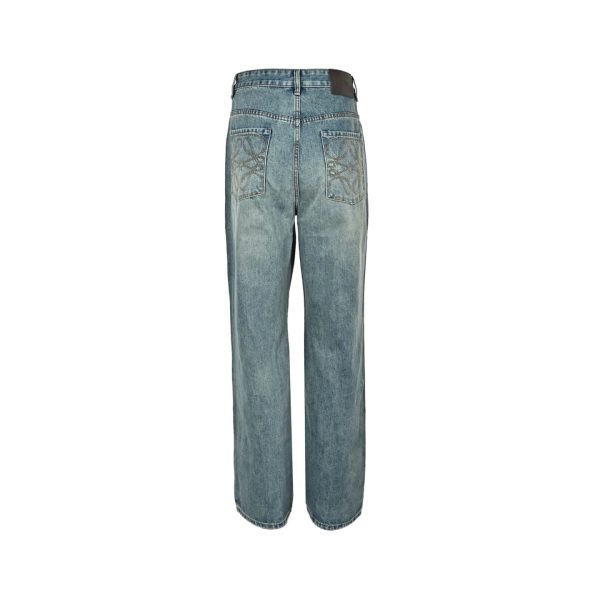 LOEWE Embroidered High-Rise Barrel-Leg Jeans- Blue