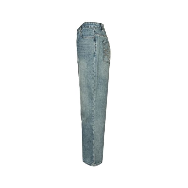 LOEWE Embroidered High-Rise Barrel-Leg Jeans- Blue