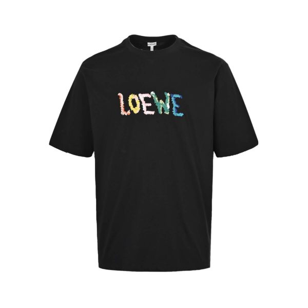 Loewe Embroidered Relaxed Fit Cotton T-Shirt-  black