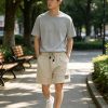Loewe Relaxed Fit Linen Blend Boxer Style Embroidered Shorts- Beige