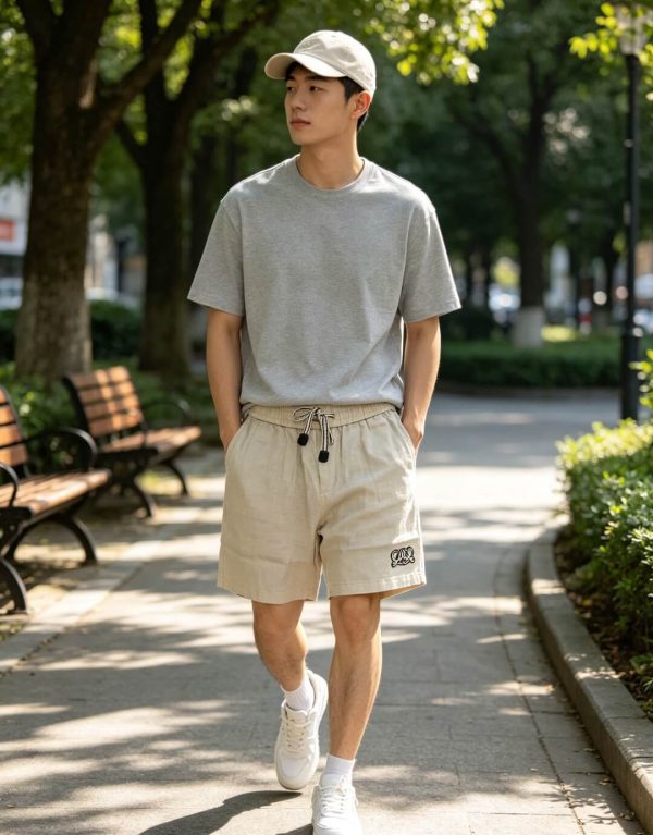 Loewe Relaxed Fit Linen Blend Boxer Style Embroidered Shorts- Beige