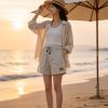 Loewe Relaxed Fit Linen Blend Boxer Style Embroidered Shorts- Beige