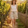 Loewe Relaxed Fit Linen Blend Boxer Style Embroidered Shorts- Beige