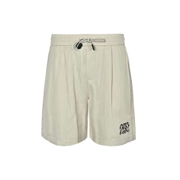 Loewe Relaxed Fit Linen Blend Boxer Style Embroidered Shorts- Beige