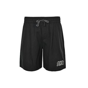 Loewe Relaxed Fit Linen Blend Boxer Style Embroidered Shorts- Black (1) Loewe Relaxed Fit Linen Blend Boxer Style Embroidered Shorts- Black