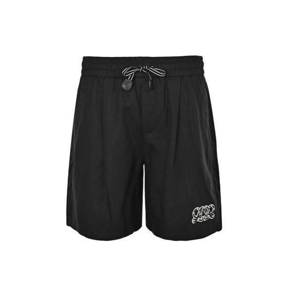 Loewe Relaxed Fit Linen Blend Boxer Style Embroidered Shorts- Black (1) Loewe Relaxed Fit Linen Blend Boxer Style Embroidered Shorts- Black