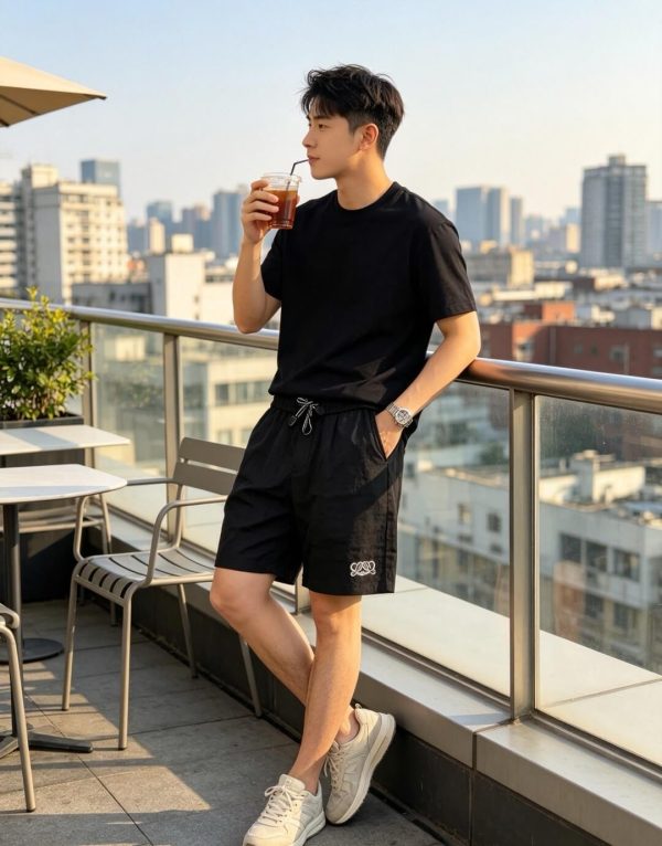 Loewe Relaxed Fit Linen Blend Boxer Style Embroidered Shorts- Black (3) Loewe Relaxed Fit Linen Blend Boxer Style Embroidered Shorts- Black