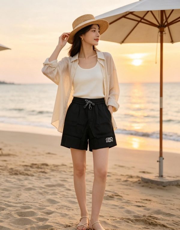Loewe Relaxed Fit Linen Blend Boxer Style Embroidered Shorts- Black (5) Loewe Relaxed Fit Linen Blend Boxer Style Embroidered Shorts- Black