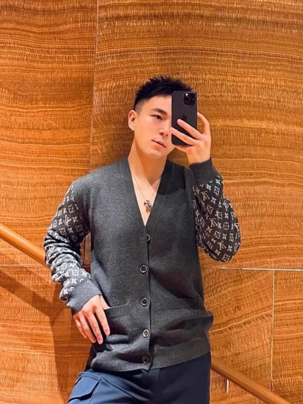 Louis Vuitton Monogram Mix Cashmere Cardigan- grey