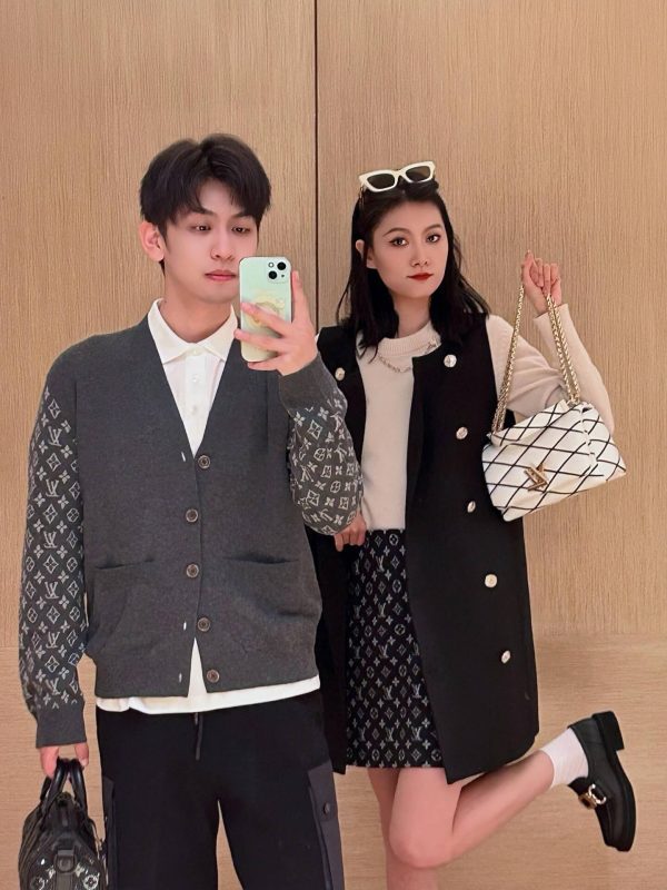Louis Vuitton Monogram Mix Cashmere Cardigan- grey
