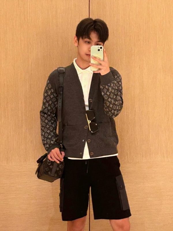 Louis Vuitton Monogram Mix Cashmere Cardigan- grey