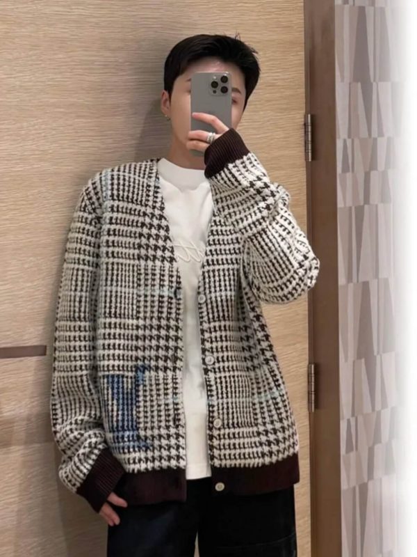 Louis Vuitton Textured Plaid Cardigan- Multicolor (2) Louis Vuitton Textured Plaid Cardigan- Multicolor