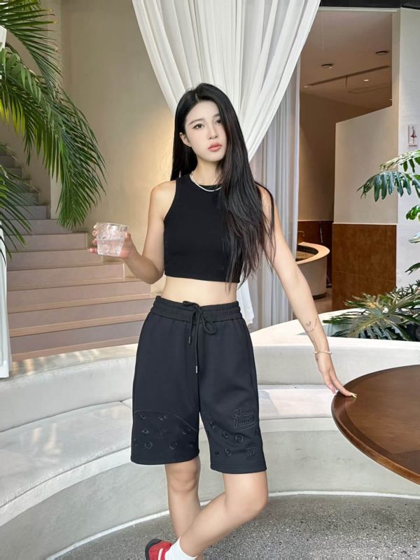 Louis Vuitton Upside Down Logo Sweatshorts- Black (3) Louis Vuitton Upside Down Logo Sweatshorts- Black