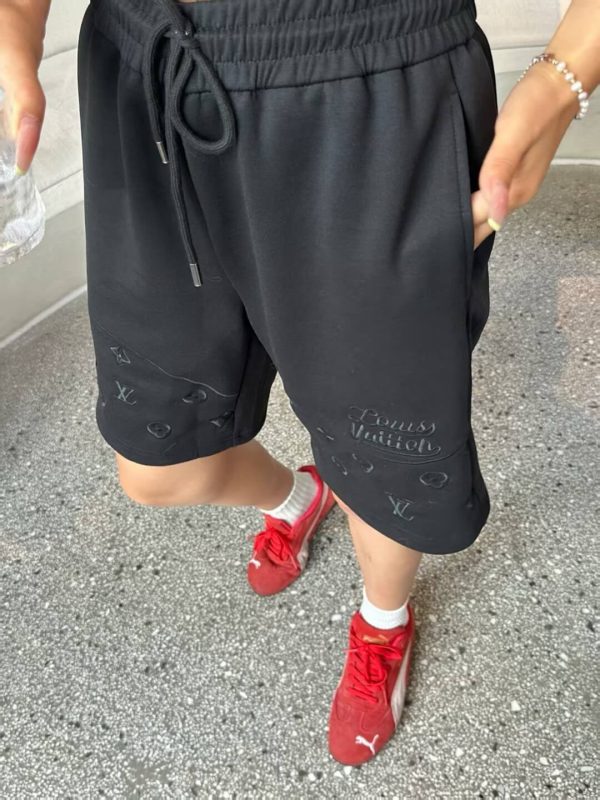 Louis Vuitton Upside Down Logo Sweatshorts- Black (5) Louis Vuitton Upside Down Logo Sweatshorts- Black