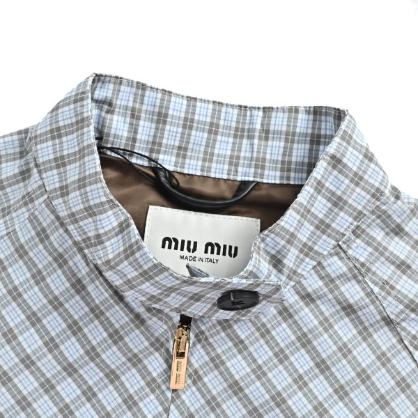 Miu Miu Checked Technical Fabric Blouson Jacket- Light Blue (5) Miu Miu Checked Technical Fabric Blouson Jacket- Light Blue