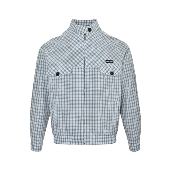 Miu Miu Checked Technical Fabric Blouson Jacket- Light Blue (9) Miu Miu Checked Technical Fabric Blouson Jacket- Light Blue