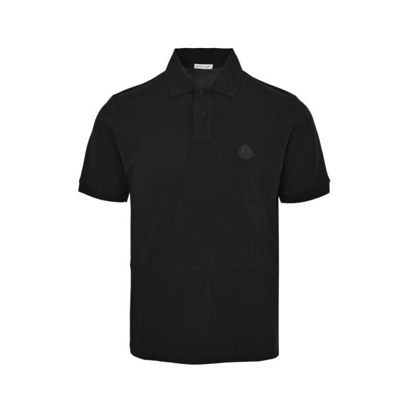 Moncler Logo Patch Cotton Piquet Polo Shirt- Black