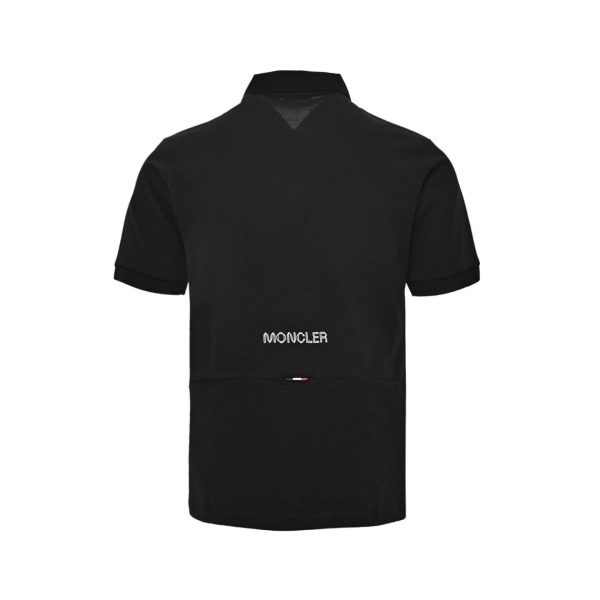 Moncler Logo Patch Cotton Piquet Polo Shirt- Black
