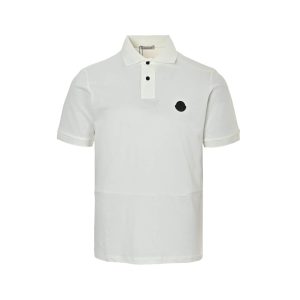 Moncler Logo Patch Cotton Piquet Polo Shirt- white (9) Moncler Logo Patch Cotton Piquet Polo Shirt- white