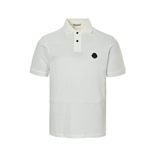 Moncler Logo Patch Cotton Piquet Polo Shirt- white
