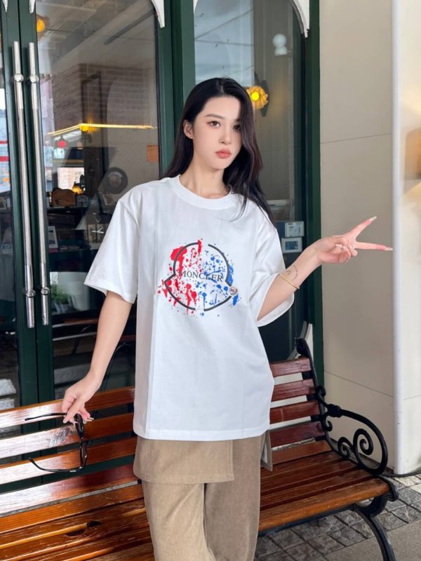 Moncler Paint-Splatter Logo T-Shirt- white