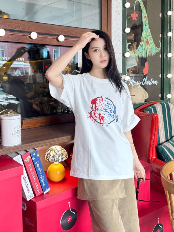 Moncler Paint-Splatter Logo T-Shirt- white