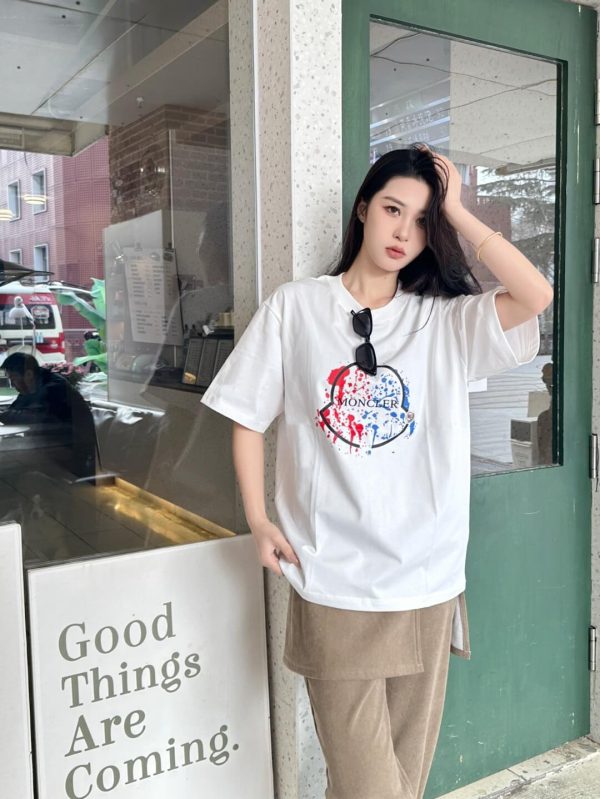 Moncler Paint-Splatter Logo T-Shirt- white