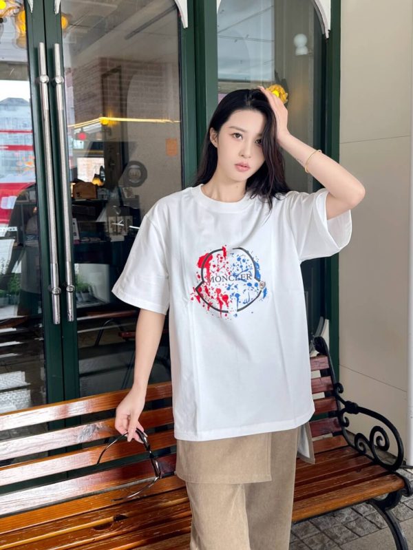 Moncler Paint-Splatter Logo T-Shirt- white