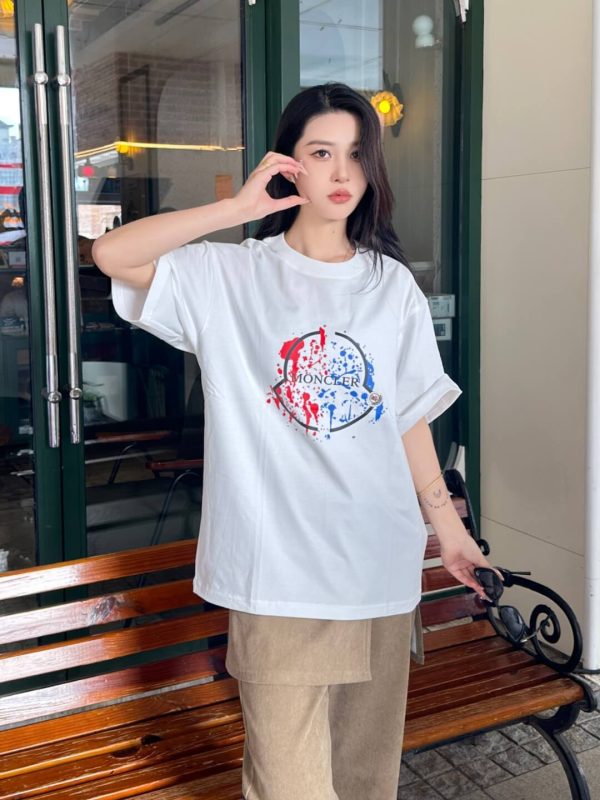Moncler Paint-Splatter Logo T-Shirt- white