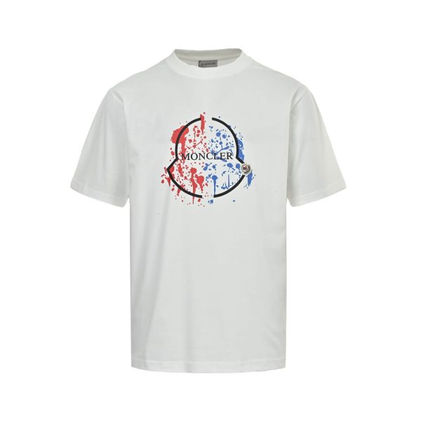 Moncler Paint-Splatter Logo T-Shirt- white