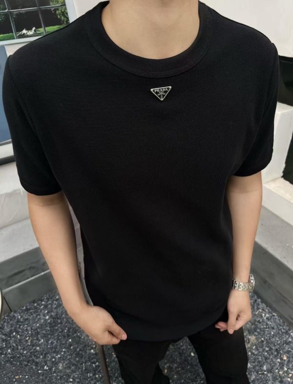 PRADA waffle short-sleeved Cotton T-shirt- Black