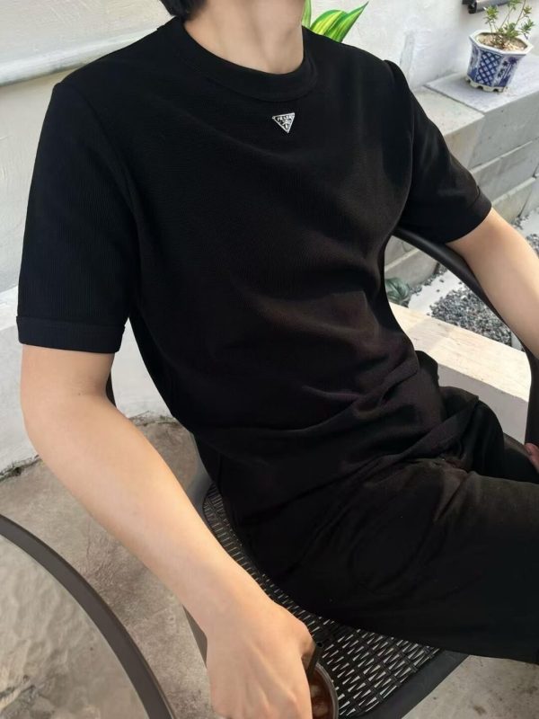 PRADA waffle short-sleeved Cotton T-shirt- Black