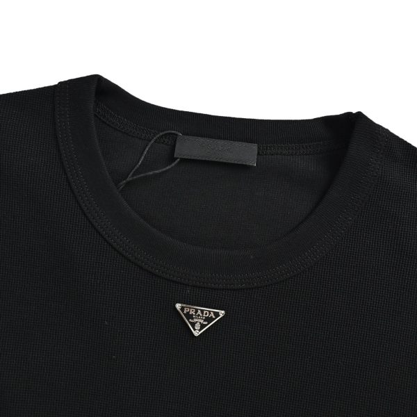 PRADA waffle short-sleeved Cotton T-shirt- Black