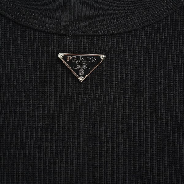 PRADA waffle short-sleeved Cotton T-shirt- Black