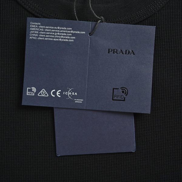 PRADA waffle short-sleeved Cotton T-shirt- Black
