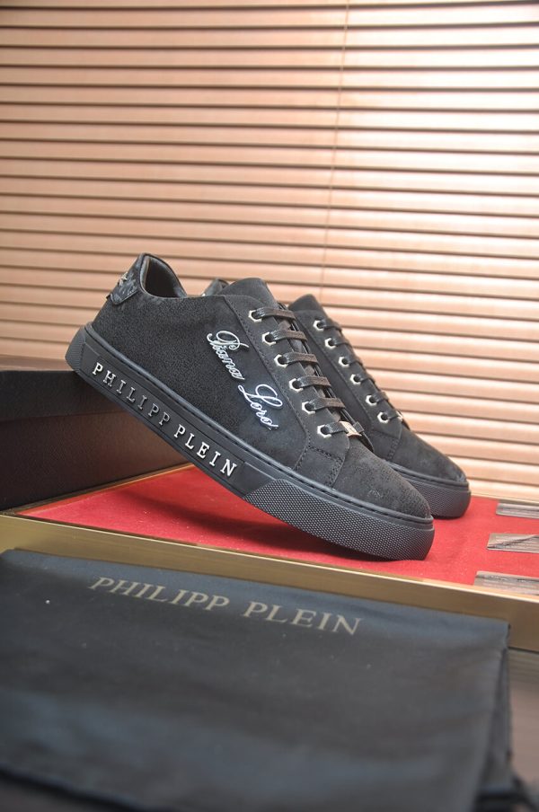 Philipp Plein Cursive Embroidered Suede Low-Top Sneaker – Black