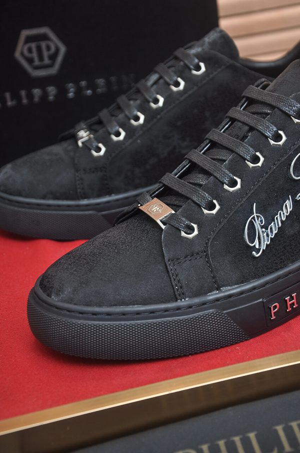 Philipp Plein Cursive Embroidered Suede Low-Top Sneaker – Black