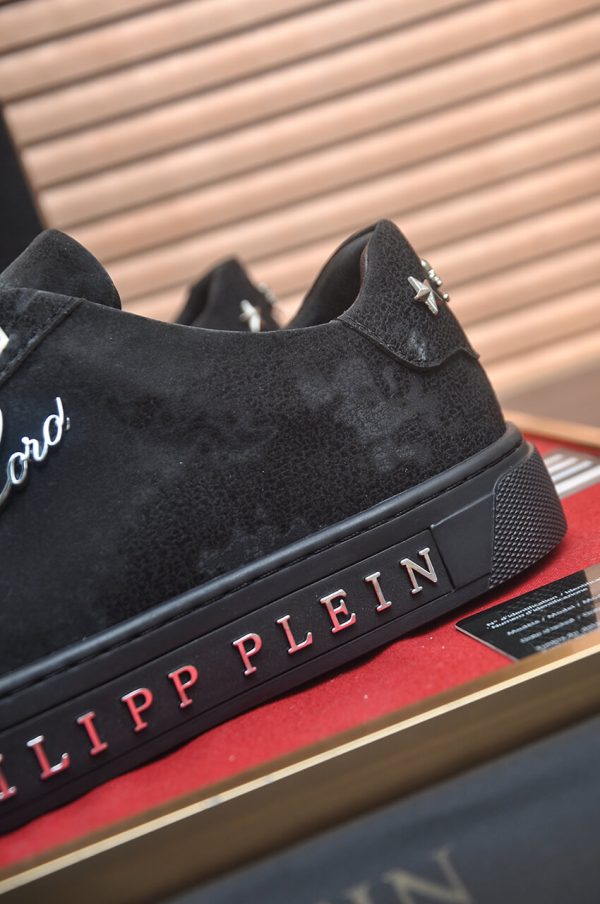 Philipp Plein Cursive Embroidered Suede Low-Top Sneaker – Black