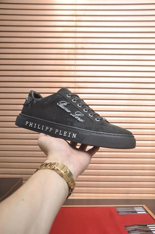 Philipp Plein Cursive Embroidered Suede Low-Top Sneaker – Black