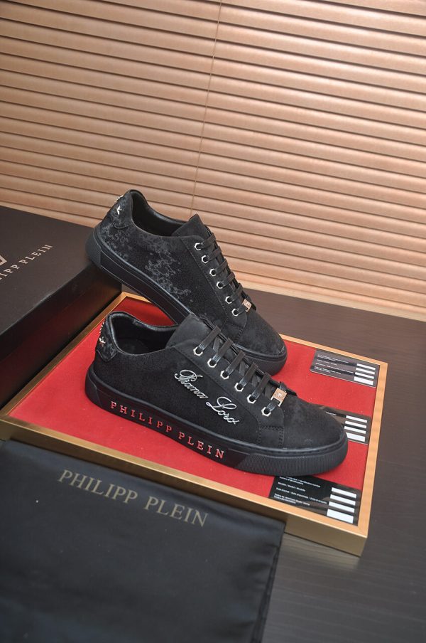 Philipp Plein Cursive Embroidered Suede Low-Top Sneaker – Black