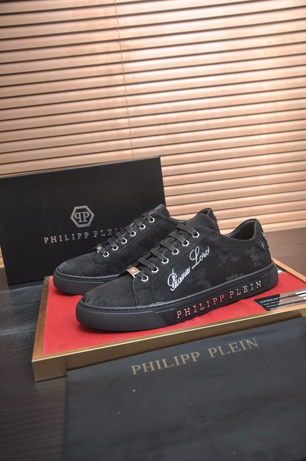 Philipp Plein Cursive Embroidered Suede Low-Top Sneaker – Black