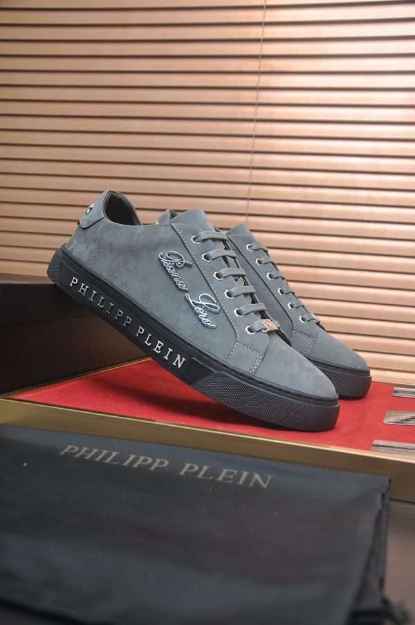 Philipp Plein Cursive Embroidered Suede Low-Top Sneaker – Grey (2) Philipp Plein Cursive Embroidered Suede Low-Top Sneaker – Grey