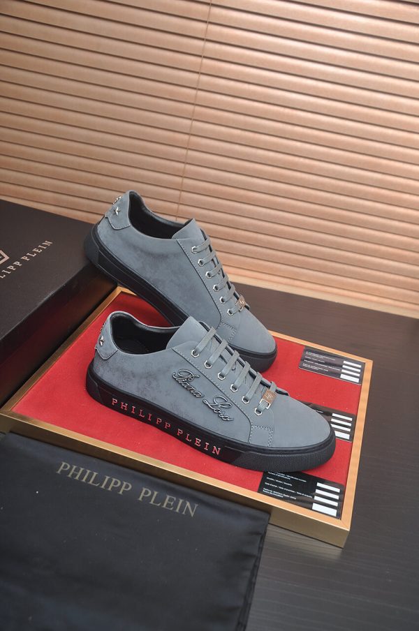 Philipp Plein Cursive Embroidered Suede Low-Top Sneaker – Grey (3) Philipp Plein Cursive Embroidered Suede Low-Top Sneaker – Grey
