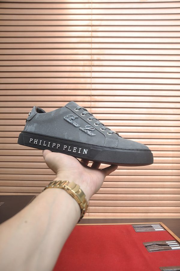 Philipp Plein Cursive Embroidered Suede Low-Top Sneaker – Grey (6) Philipp Plein Cursive Embroidered Suede Low-Top Sneaker – Grey