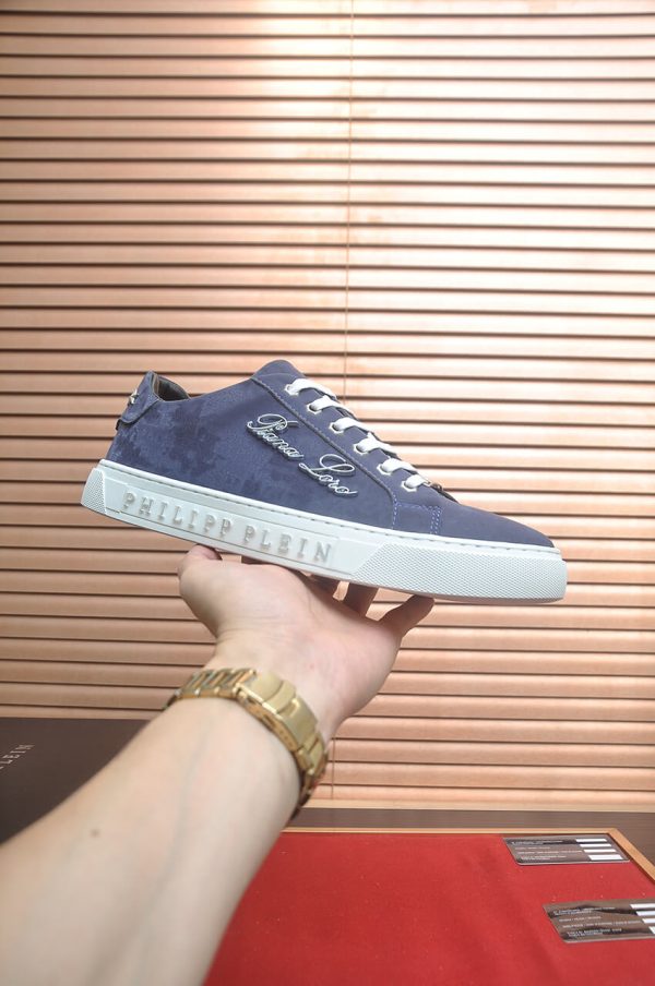 Philipp Plein Cursive Embroidered Suede Low-Top Sneaker – Navy Blue (2) Philipp Plein Cursive Embroidered Suede Low-Top Sneaker – Navy Blue