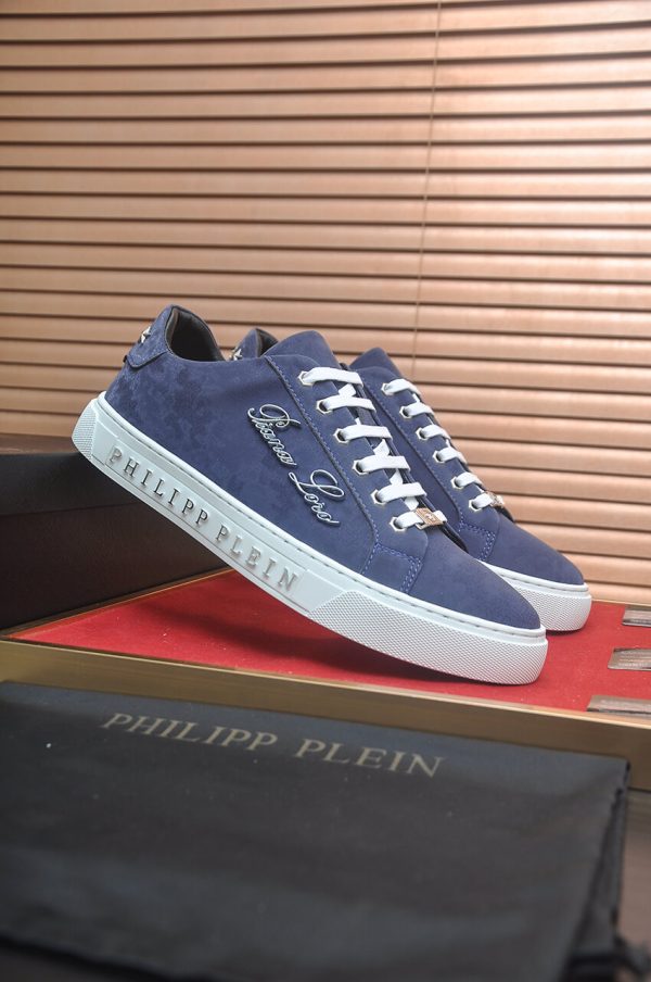 Philipp Plein Cursive Embroidered Suede Low-Top Sneaker – Navy Blue (8) Philipp Plein Cursive Embroidered Suede Low-Top Sneaker – Navy Blue