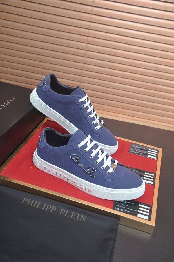 Philipp Plein Cursive Embroidered Suede Low-Top Sneaker – Navy Blue (9) Philipp Plein Cursive Embroidered Suede Low-Top Sneaker – Navy Blue
