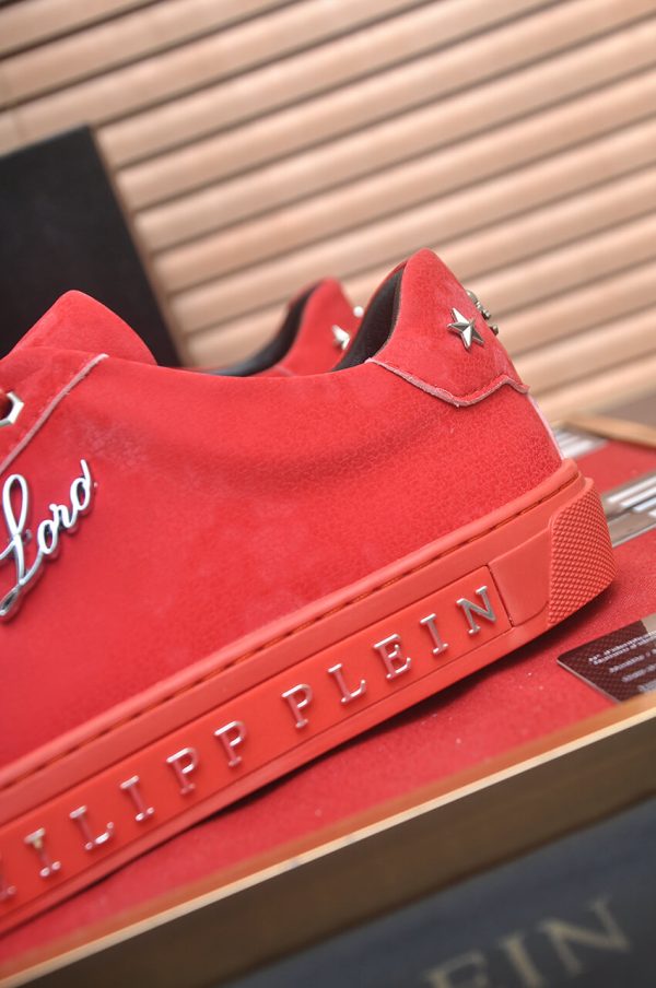 Philipp Plein Cursive Embroidered Suede Low-Top Sneaker – Red (2) Philipp Plein Cursive Embroidered Suede Low-Top Sneaker – Red