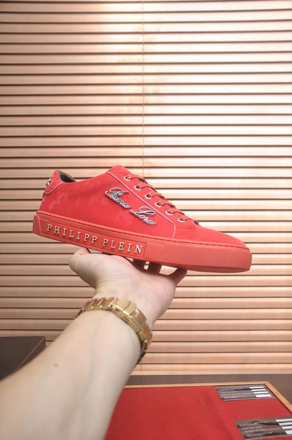 Philipp Plein Cursive Embroidered Suede Low-Top Sneaker – Red (3) Philipp Plein Cursive Embroidered Suede Low-Top Sneaker – Red