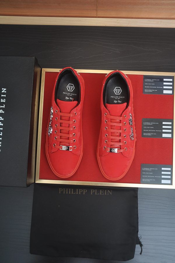 Philipp Plein Cursive Embroidered Suede Low-Top Sneaker – Red (5) Philipp Plein Cursive Embroidered Suede Low-Top Sneaker – Red